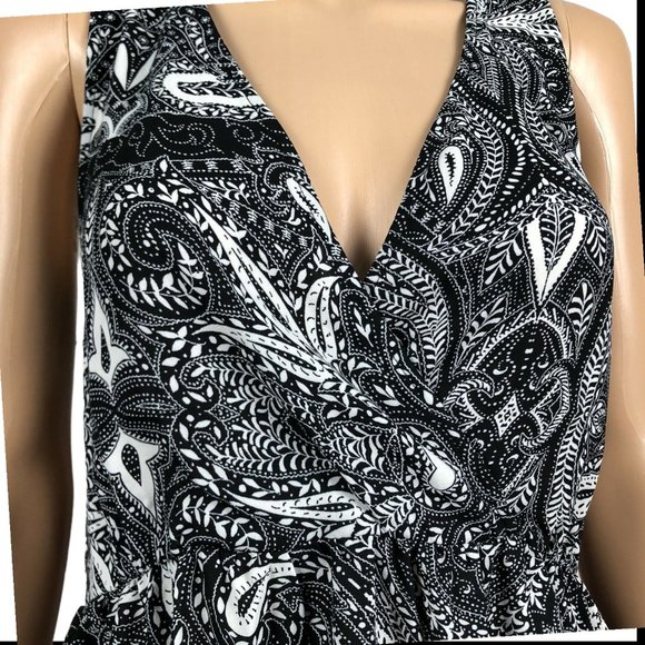 EUC Loft Paisley Empire Waist Faux Wrap Front Peplum Hem Tank - Picture 2 of 8